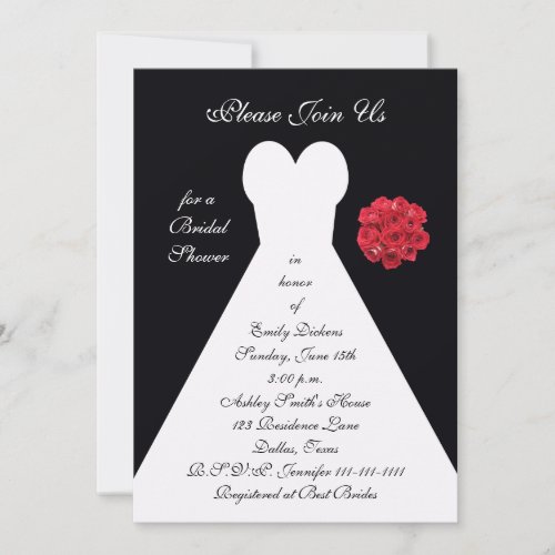 Bridal Shower Invitation - Bridal Gown Red Roses