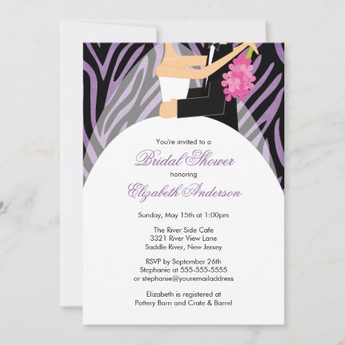 Bridal Shower Invitation Bride Groom Purple Zebra
