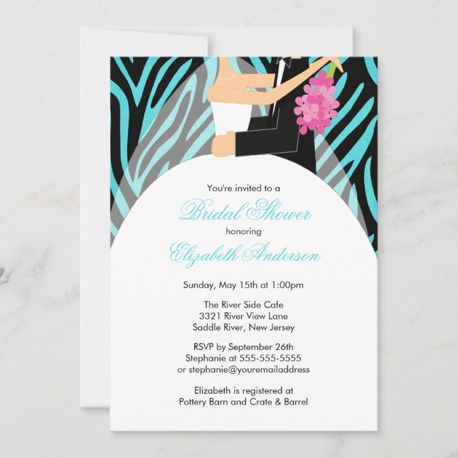 Bridal Shower Invitation Bride Turquoise Zebra (Front)