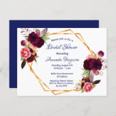 Bridal shower invitation burgundy floral boho blue postcard (Front/Back)