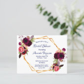 Bridal shower invitation burgundy floral boho blue postcard (Standing Front)