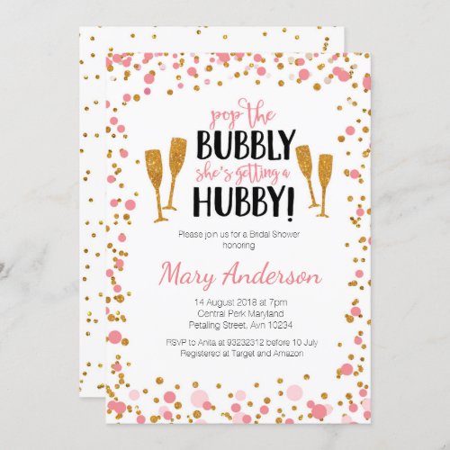 Bridal Shower invitation card _ gold and pink