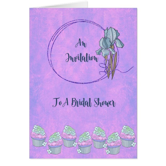 Bridal Shower Invitation Card, Lavender, with Iris (Front)
