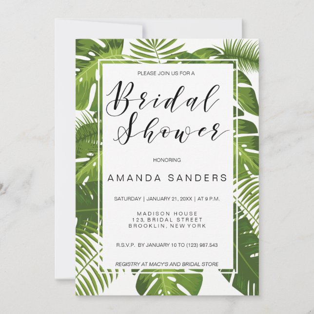 Bridal Shower invitation card | tropical elegant (Front)