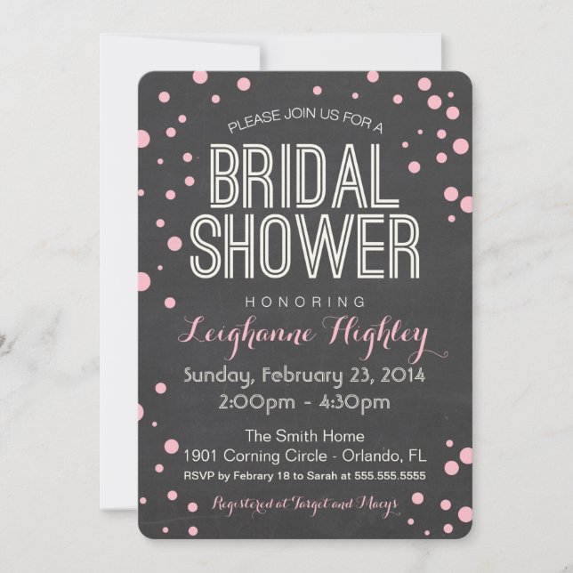 Bridal Shower Invitation - Chalkboard and Confetti (Front)
