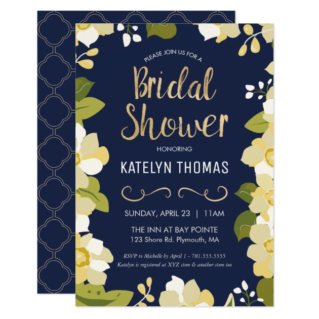 Bridal Shower Invitation, Customize Floral W/ Gold Card