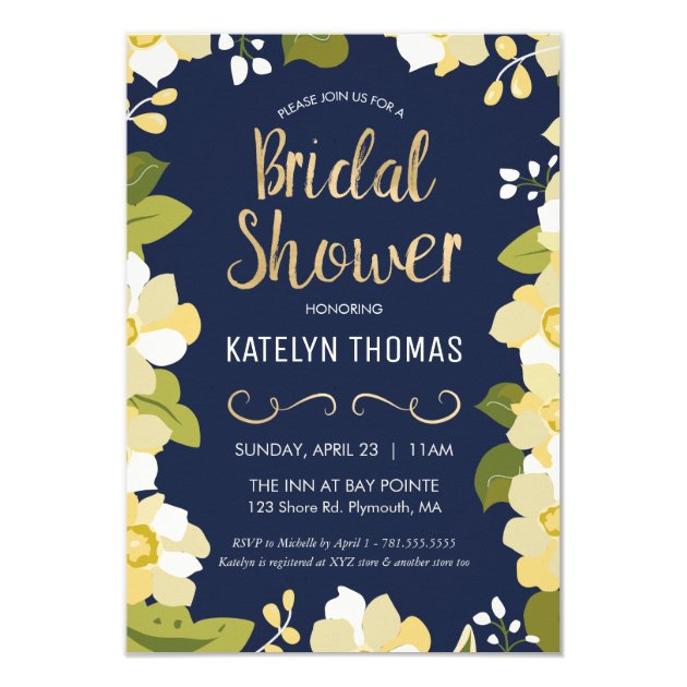 Bridal Shower Invitation, Customize Floral W/ Gold Card