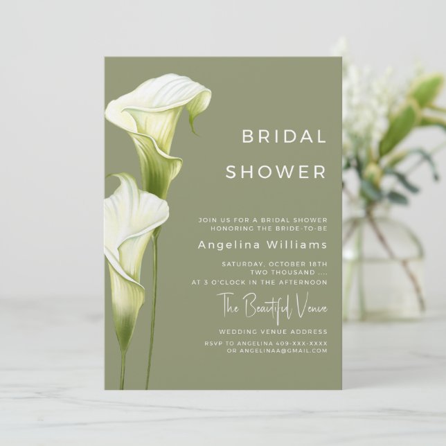 Bridal Shower Invitation "Delicate Calla Lilies" (Standing Front)