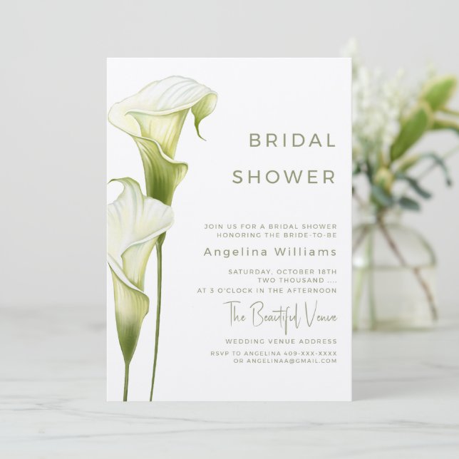 Bridal Shower Invitation "Delicate Calla Lilies" (Standing Front)