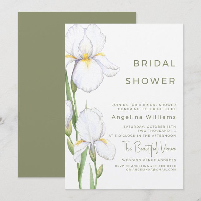 Bridal Shower Invitation "Delicate irises" (Front/Back)