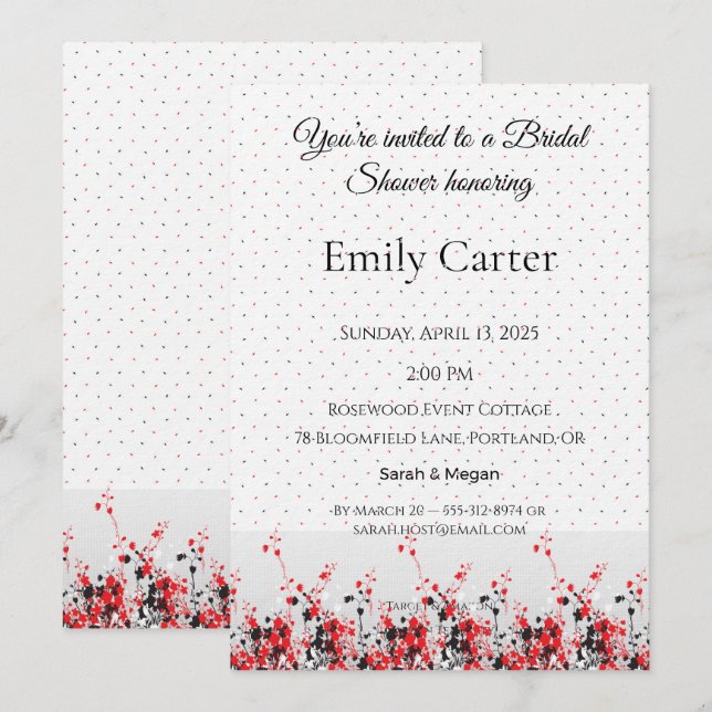 Bridal Shower Invitation Elegant Floral Template (Front/Back)