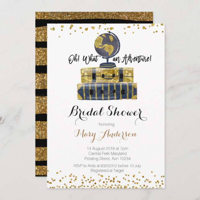 Bridal Shower Invitation Elegant Gold Glitter (Front/Back)