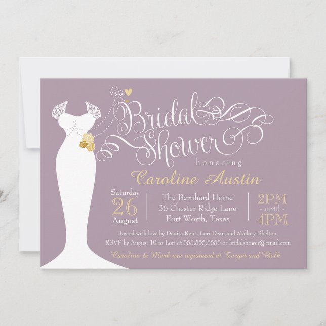 Bridal Shower Invitation, Elegant Wedding Gown Invitation (Front)
