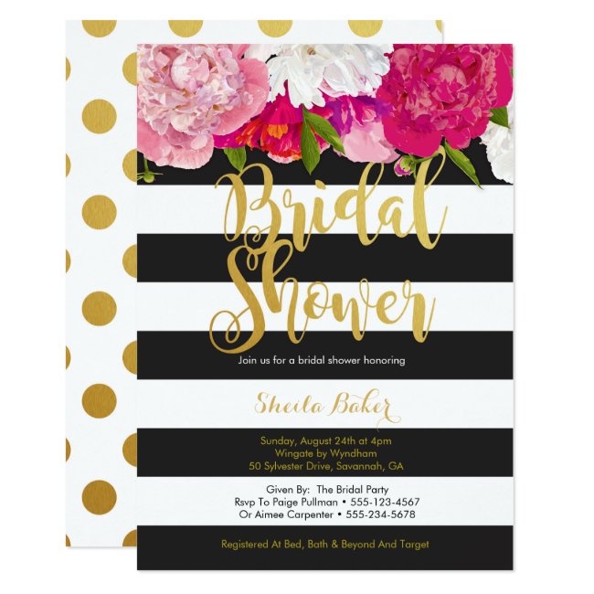 Bridal Shower Invitation - Floral Black White