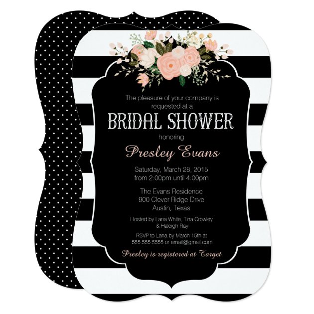 Bridal Shower Invitation, Floral Black & White Card