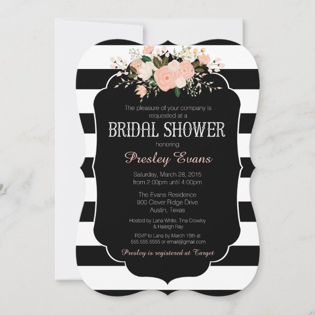 Bridal Shower Invitation, floral black & white Invitation (Front)