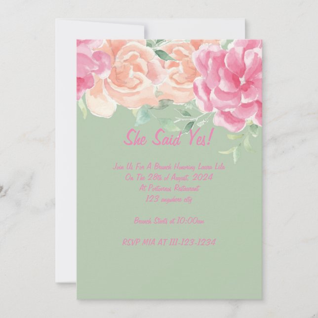 Bridal Shower Invitation, floral invitation (Front)