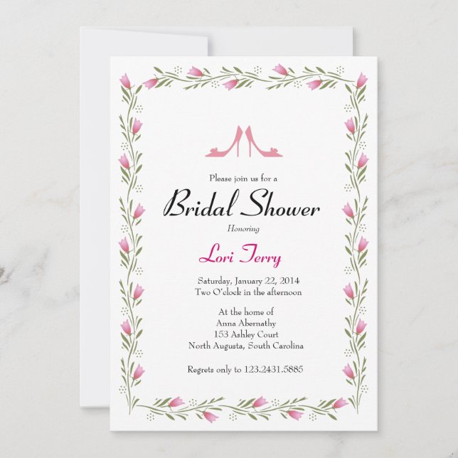 Bridal Shower Invitation - Flowers & Bridal Shoes (Front)