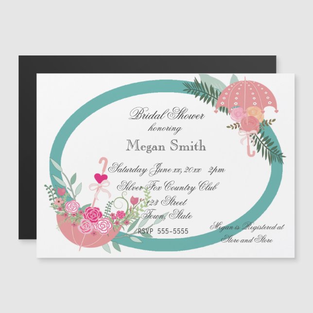 Bridal Shower Invitation,  Flowers Umbrellas Magnetic Invitation (Front/Back)