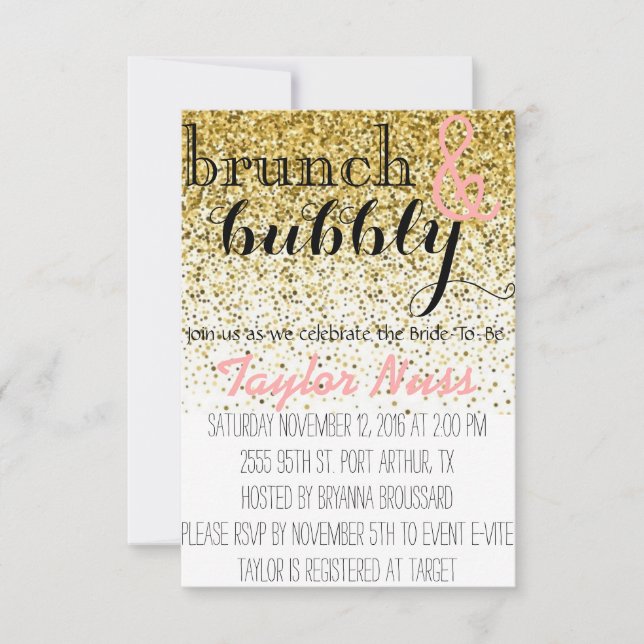 Bridal Shower Invitation Gold Glitter (Front)