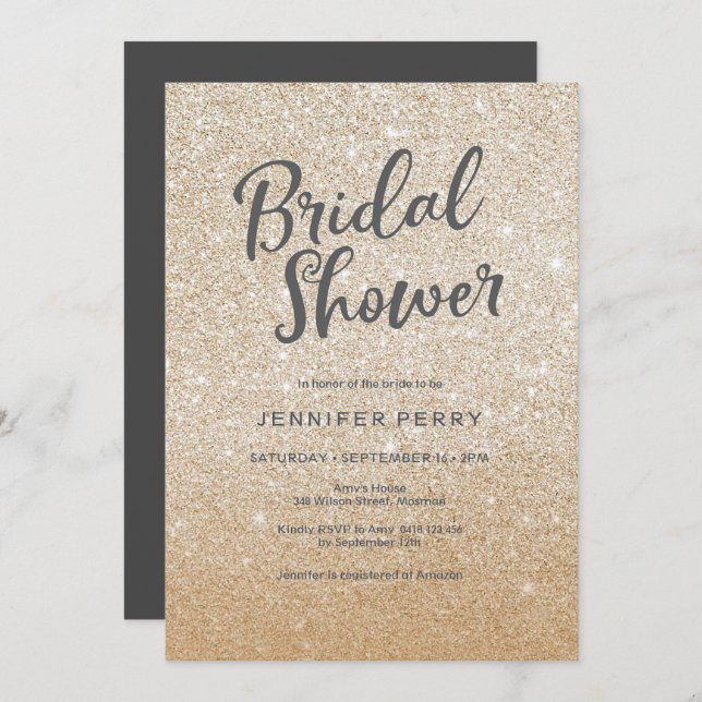 Bridal Shower Invitation - Gold glitter (Front/Back)