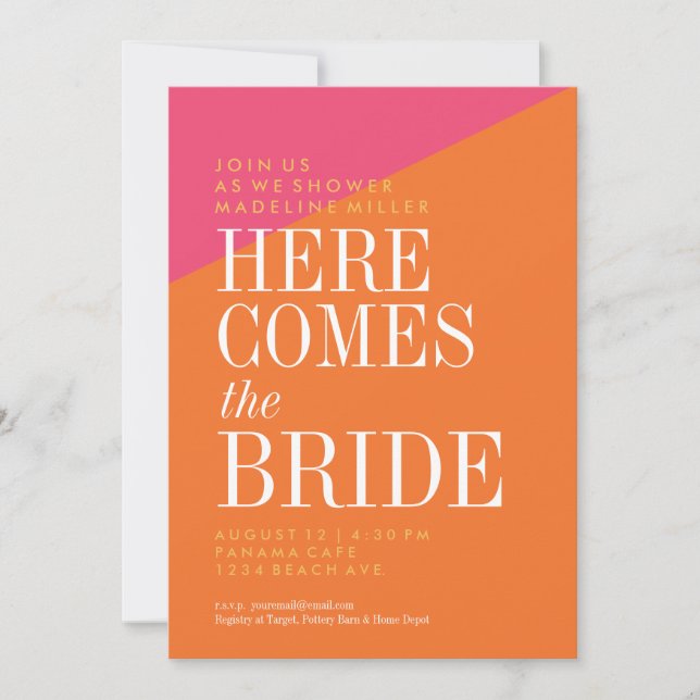 Bridal Shower Invitation, Gold Glitter, Modern Invitation (Front)