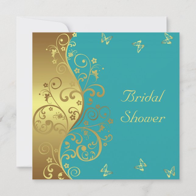 Bridal Shower Invitation--Gold Swirls & Teal Invitation (Front)