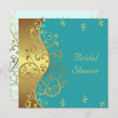 Bridal Shower Invitation--Gold Swirls & Teal Invitation (Front/Back)