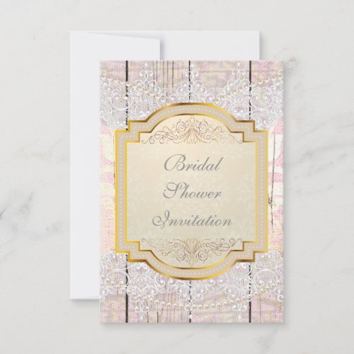 Bridal Shower Invitation Golden Pink  Lace