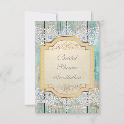 Bridal Shower Invitation Golden Pink  Lace