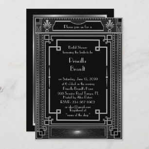 Bridal Shower invitation,great Gatsby black Silver Invitation
