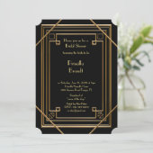 Bridal Shower invitation,great Gatsby gold black Invitation (Standing Front)