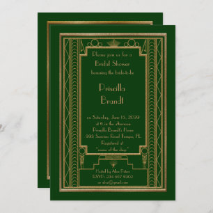 Bridal Shower invitation,great Gatsby gold green Invitation