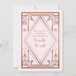 Bridal Shower invitation,great Gatsby, gold pink Invitation
