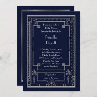 Bridal Shower invitation,great Gatsby gold silver Invitation