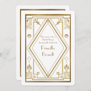 Bridal Shower invitation,great Gatsby gold white Invitation