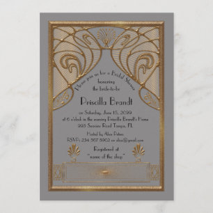 Bridal Shower invitation,great Gatsby, grey Gold Invitation