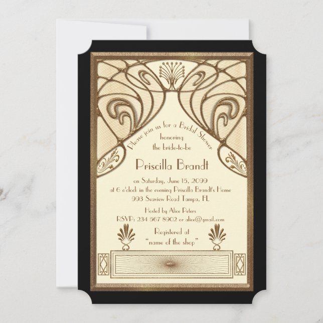 Bridal Shower invitation,great Gatsby ivory black Invitation (Front)
