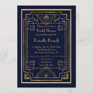 Bridal Shower invitation,great Gatsby, navy, gold Invitation