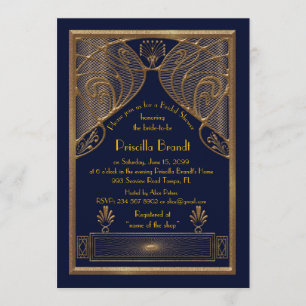 Bridal Shower invitation,great Gatsby, navy Gold Invitation