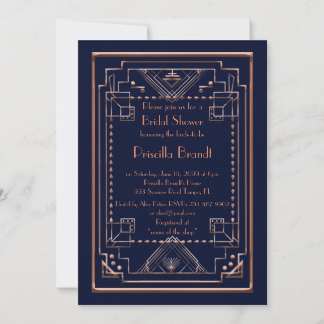 Bridal Shower invitation,great Gatsby, navy, pink Invitation (Front)