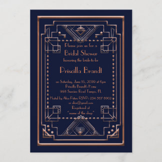 Bridal Shower invitation,great Gatsby, navy, pink Invitation