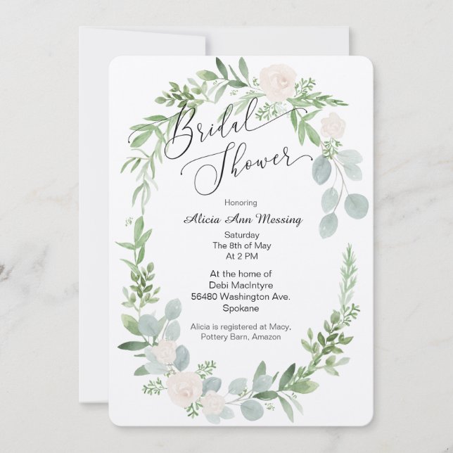 Bridal Shower Invitation Greenery and blush (Front)