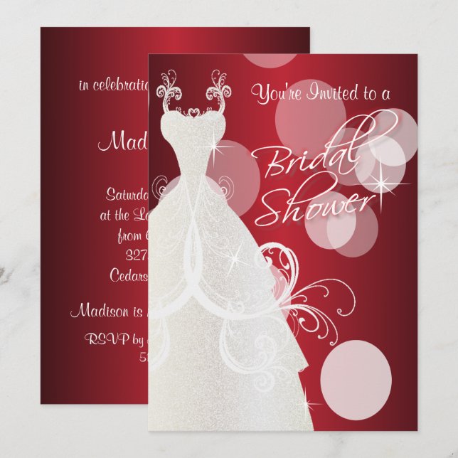 Bridal Shower Invitation in Metallic Red (Front/Back)