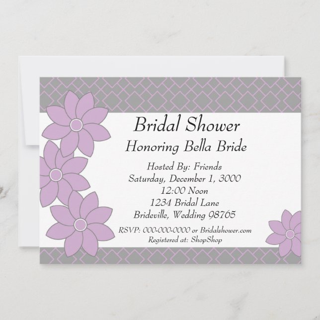 Bridal Shower Invitation lavender and grey floral (Front)