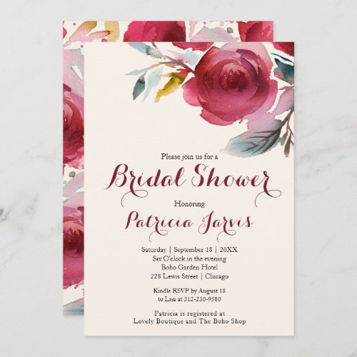 Bridal Shower Invitation Marsala Chic Boho Floral