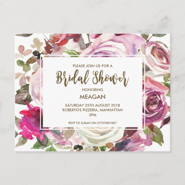 Bridal Shower invitation modern floral lilac (Front)
