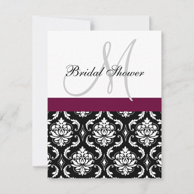 Bridal Shower Invitation Monogram Wine Damask (Front)