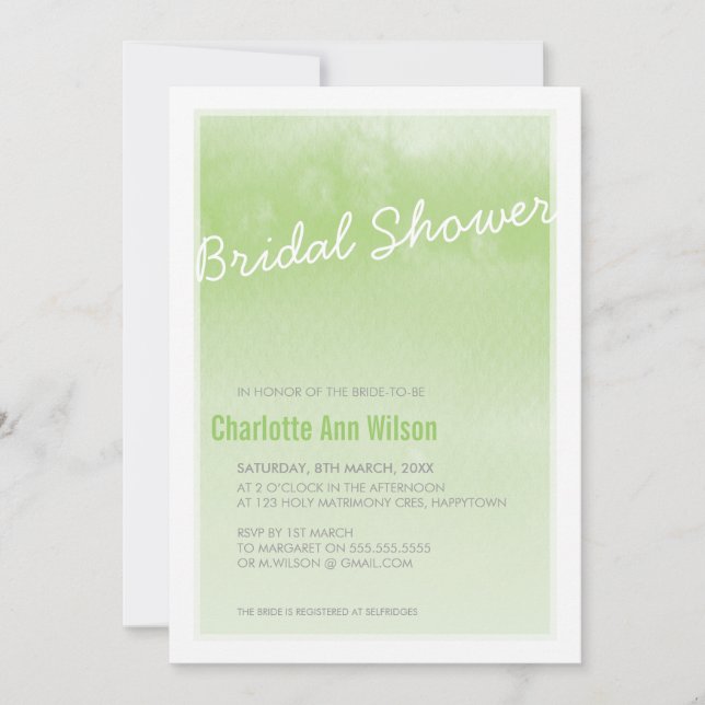 BRIDAL SHOWER INVITATION : ombre watercolor green (Front)
