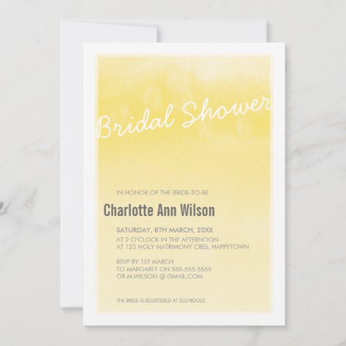 BRIDAL SHOWER INVITATION : ombre watercolor yellow